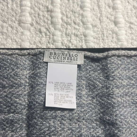 brunello cucinelli Plaid wool silk blend pocket square Men’s Size 12” Blue/Gray - Picture 6 of 7